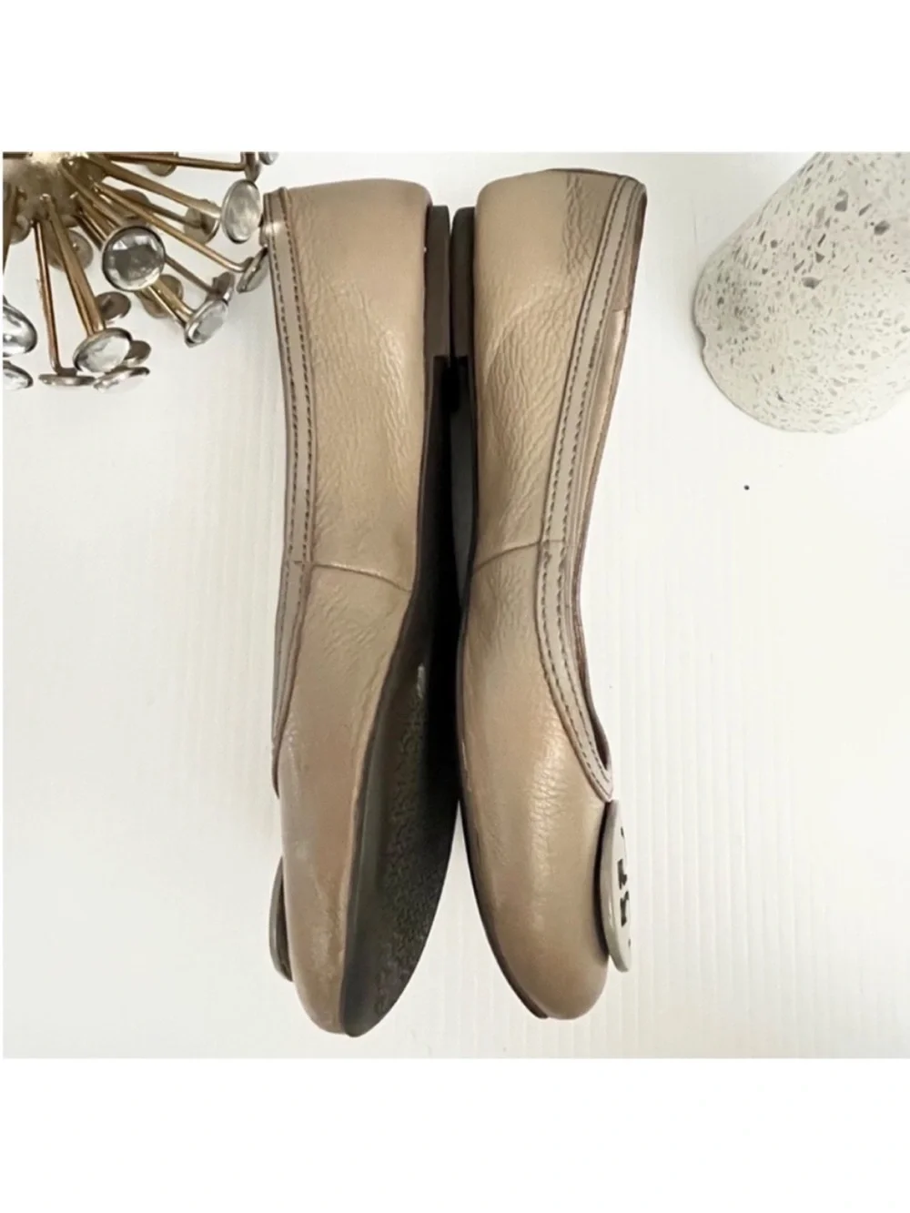 Tory Burch Taupe Leather Reva Slip On Ballet Flats Size 8